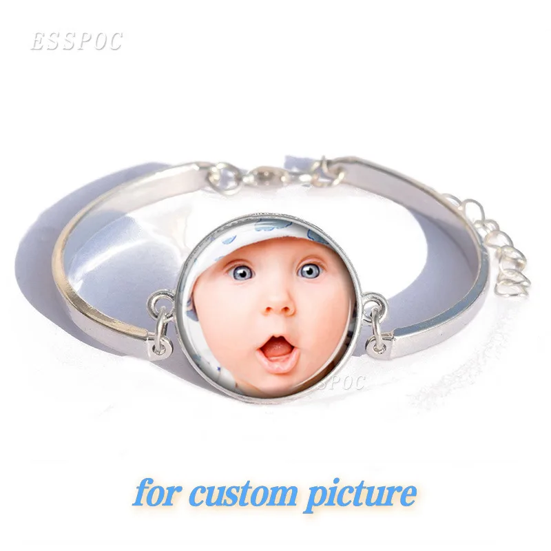 Novel Custom DIY  Personality Photo Bracelet Silver Color Bangle Women Men Fashion Customized Jewelry For Kids Birthday Gift