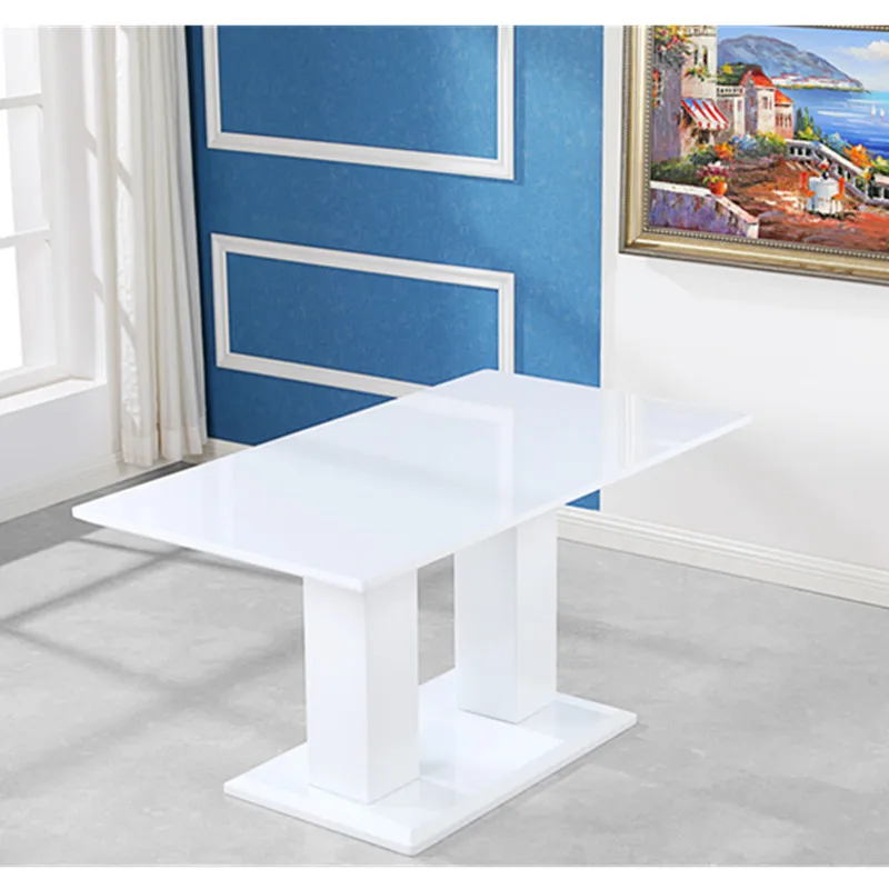 modern white high gloss wood dining table with leather chairs