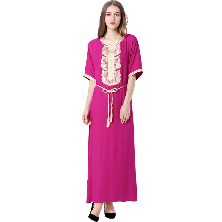 A3320 Women malaysia muslim moroccan embroidery short sleeve caftan abaya jilbab