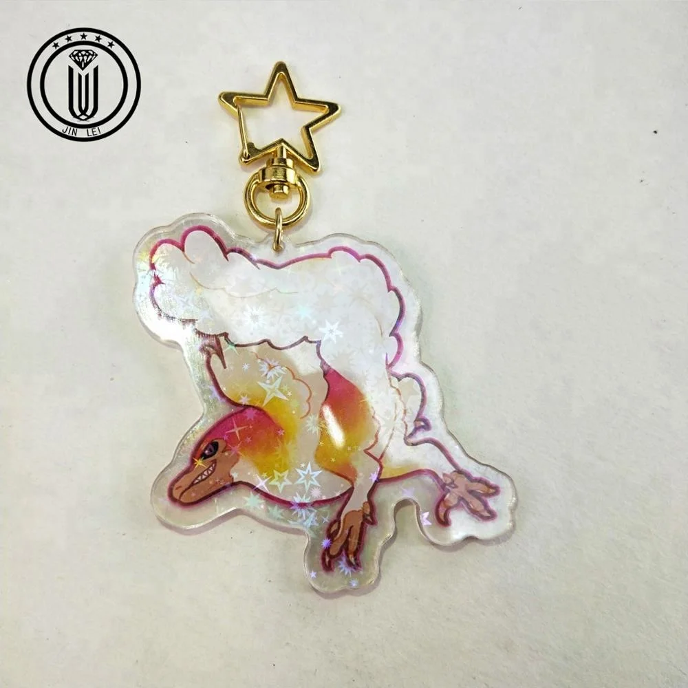 
NO MOQ drop glitter epoxy two sided plastic charms printing custom clear acrylic keychain 