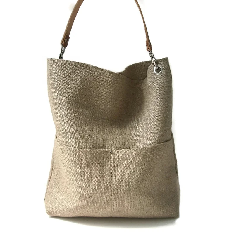 Fashion Portable Women Jute Beach Burlap Tote Bag