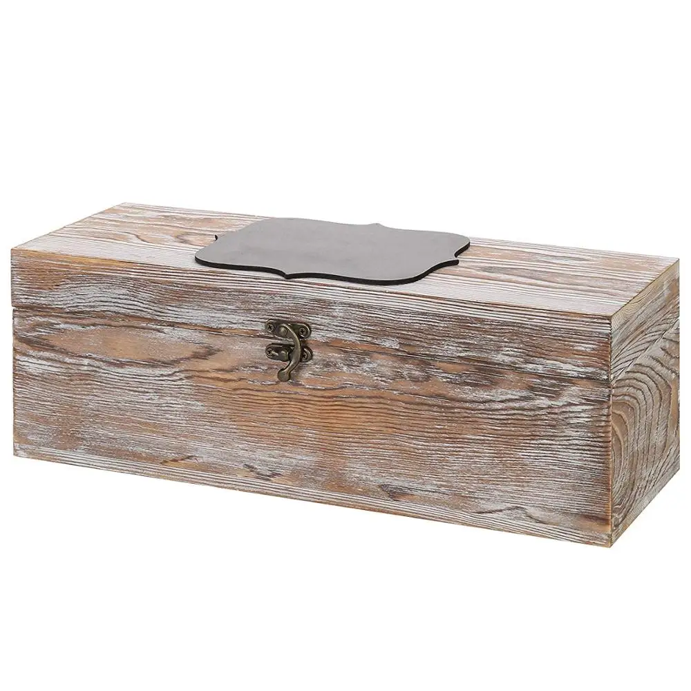Rustic Whitewashed Wood Wine Gift Box & Carrying Case with Chalkboard Label
