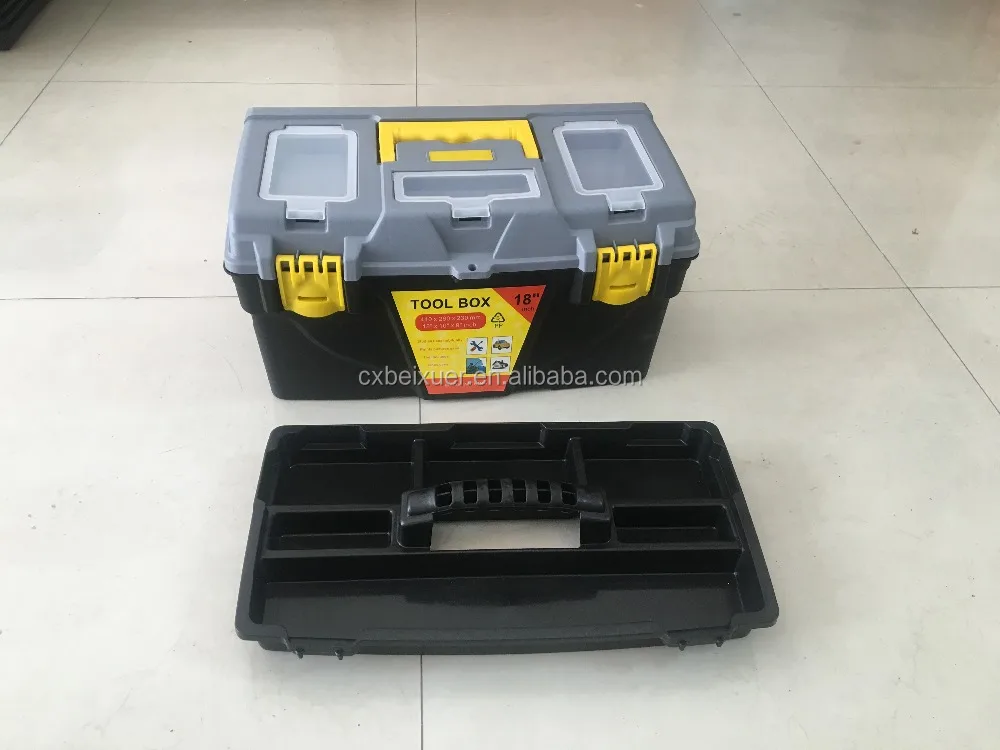 High quality plastic tool box Plastic storage box comes with a removable tray A18