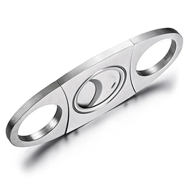 2019 Amazon Hot Sale New Product Silver Round Stainless Steel Metal Handle Double Blade Cigar Cutter Wholesale