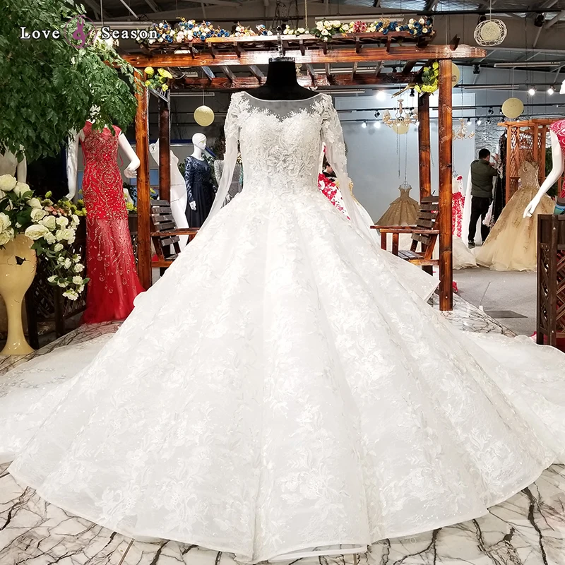 Женское бальное платье с длинным рукавом, белое элегантное простое свадебное платье, 2018