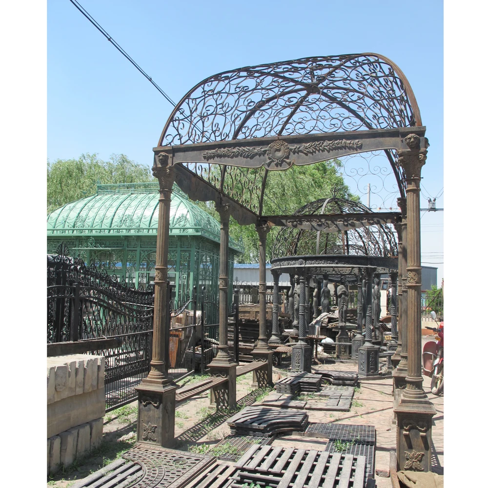 Garden buildings Pavilion Metal Wrought Cast Iron Gazebo Greenhouse Sunroom Pavilions For Sale Royal Quality