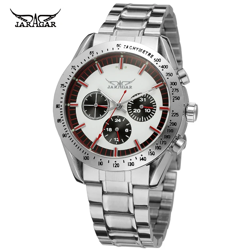 Jaragar Brand Luxury Automatic Self Wind Watches Fashion Analog Display Day Week Feature Stainless Steel Men Mechanical Watch