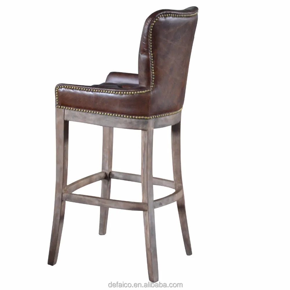 Goolee Vintage Leather Bar Stool Wood Chair Counter Height