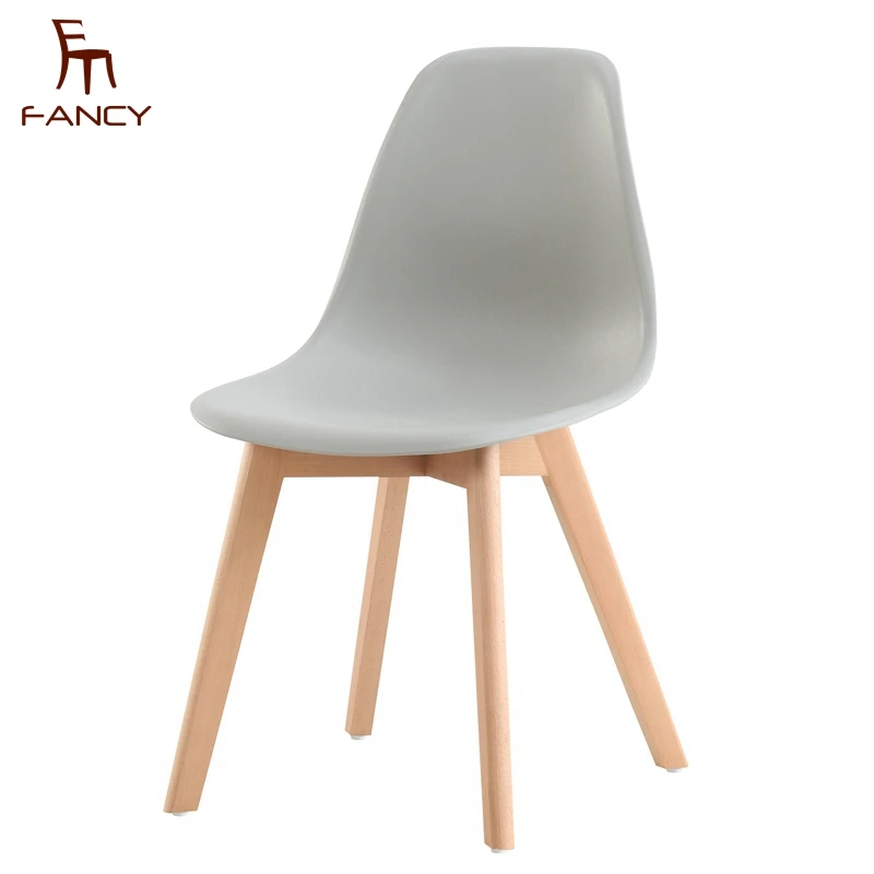 Hot selling modern kitchen plastic dining chair with wooden legs