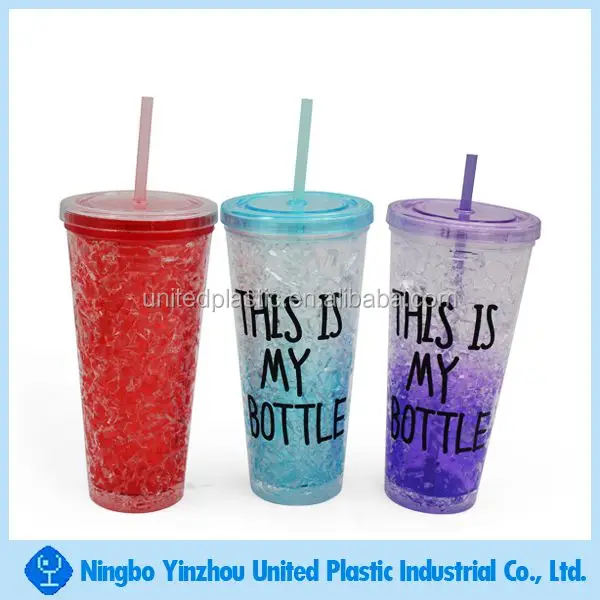 Freeze Double Wall Plastic Mug With Straw