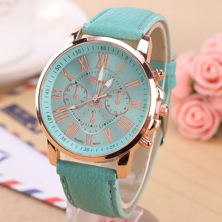 Часы для мужчин и женщин модные Женевские бренд римскими цифрами искусственная кожа кварцевые наручные часы женские часы (60835143937)