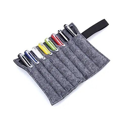 Portable Felt 8 Slots Stylus Pencil Case/Roll-up Wrap Pouch/Pen Holder/Makeup Brush Carrying Bag Organizer(Dark Grey)