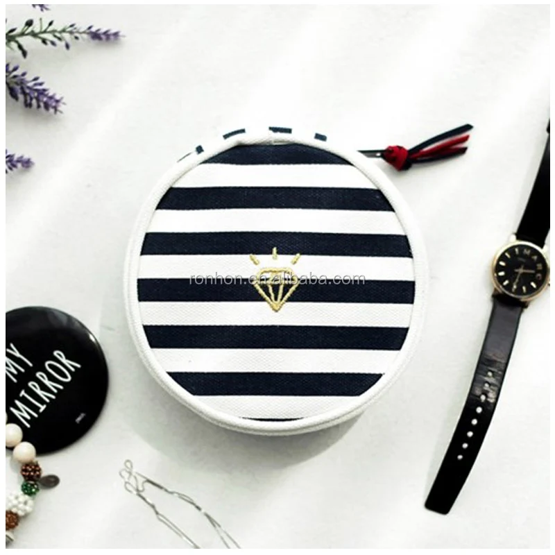 
Round Canvas Jewelry Pouch Small Round Zipper Pouch For Earring Stud Ring Storage 