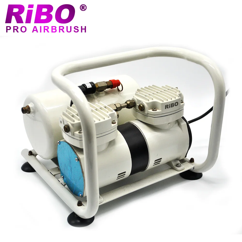 High pressure airbrush compressor with two cylinders and tank and frame
