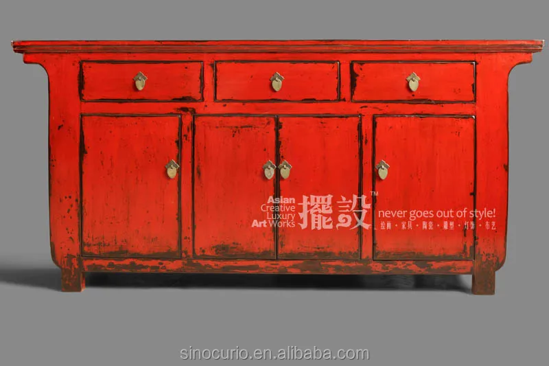 Chinese Antique Solid Wood Asian Style High Glossy Painted Furniture