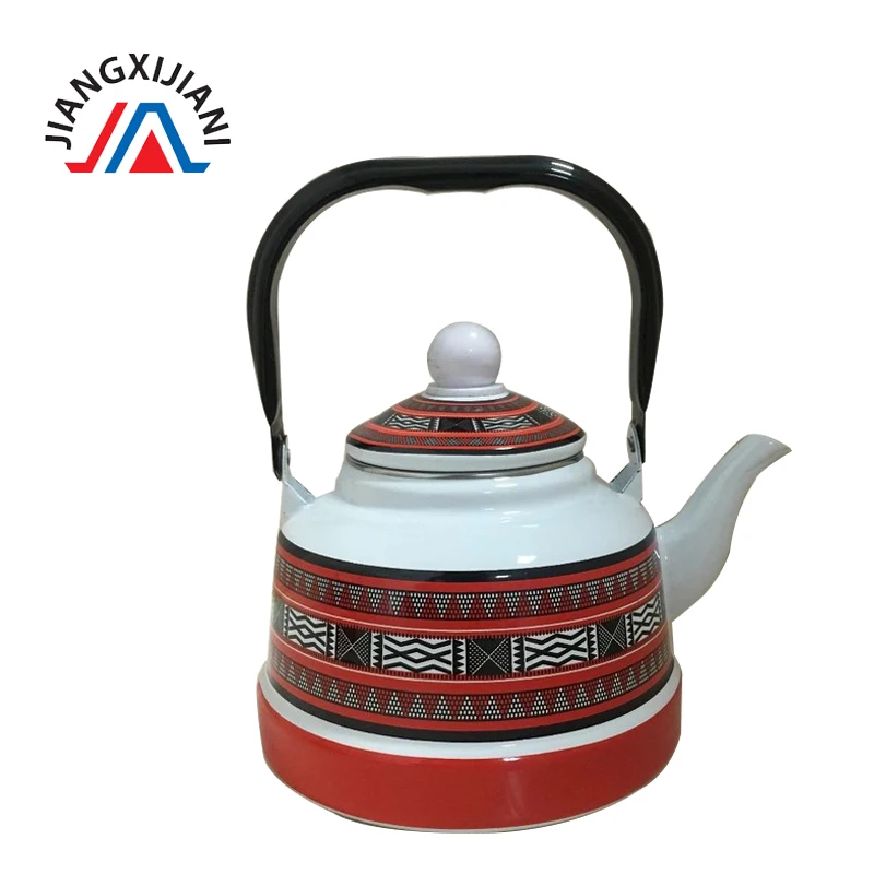 New Decal Red Good quality enamel Kettle enamel nice decal teapot with stainless steel handle