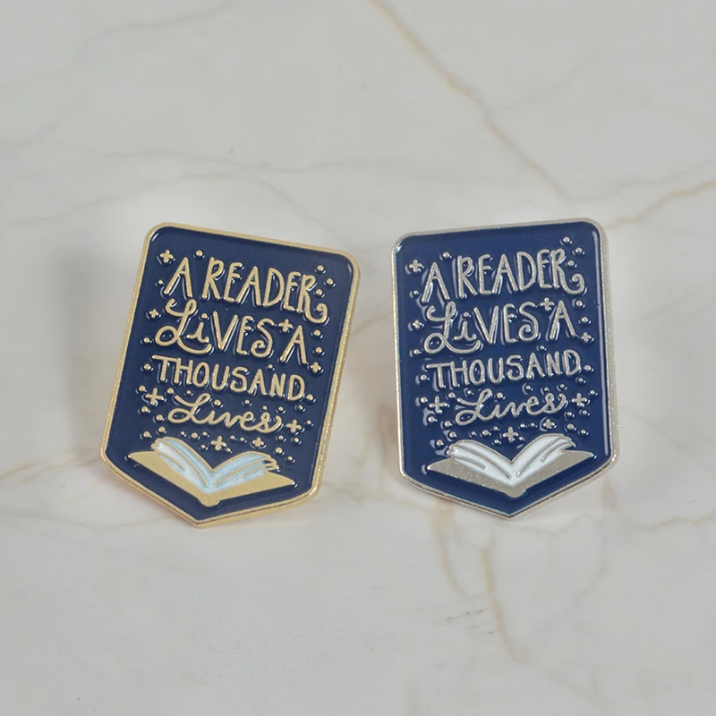 Custom collection book library metal enamel pins lapel pin badges brooches for men women