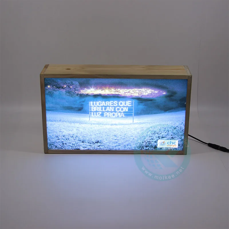 Slim Wood Frame Stand On Desk Wooden Advertising Led Light Box