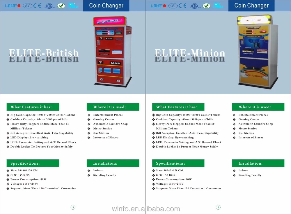 token changer for claw machine car racing machine and simulation machine etc