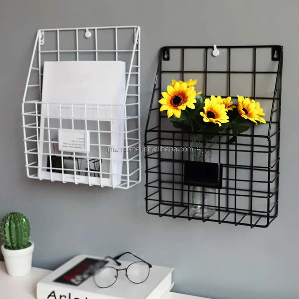 
Magazine Storage Rack Wall Mounted Mesh Metal Newspaper Organizer Display Rack 