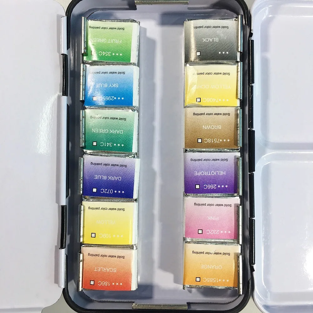 High Quality 12Colors Solid Watercolor Painting Water Color Paint Set In Tin Box