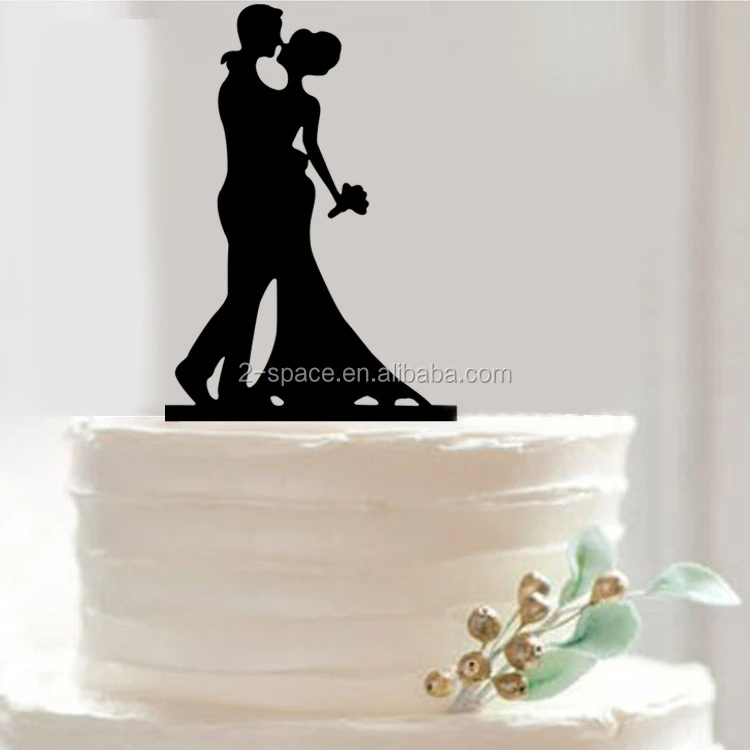 Acrylic Black Bride and Groom Silhouette Wedding Cake Topper