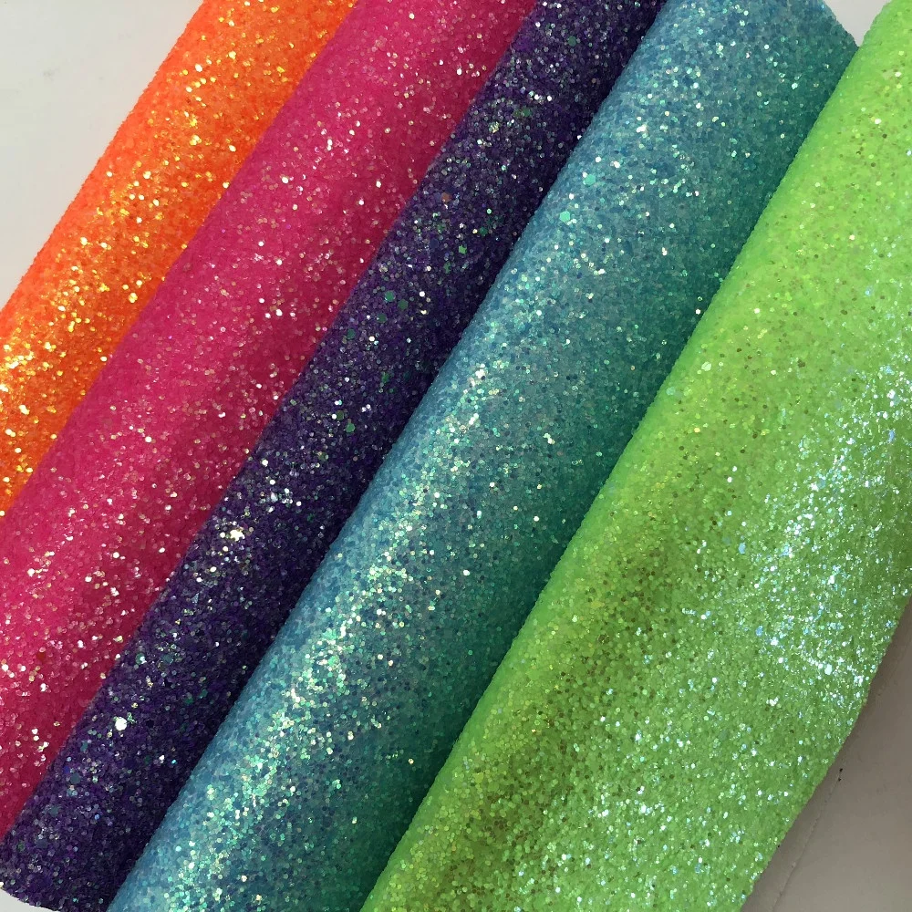 
A4 size neon glitter fabric sheets for hairbows yellow orange pink green 