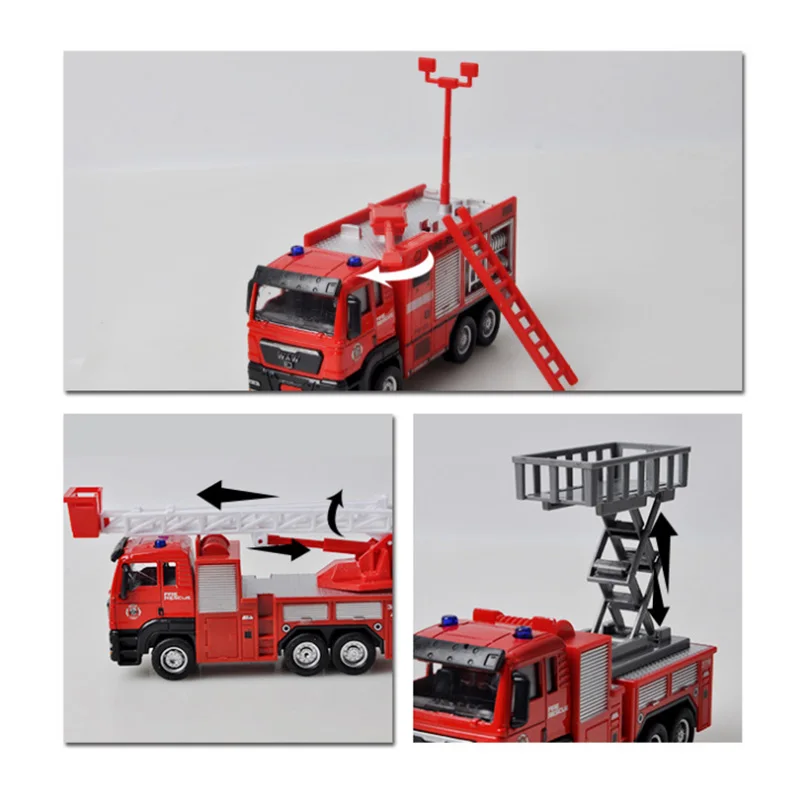 Diecast Toy Vehicles Fire Engine Transport Truck 1:55 Pull Back Fire Water Cannon Ladder Truck Rescue Cars Toy Gift for Kids