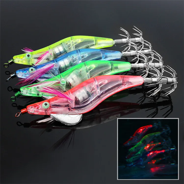 Electronic Luminous Shrimp Hook Squid Lure Night Fishing Baits Squid Jigs Hook