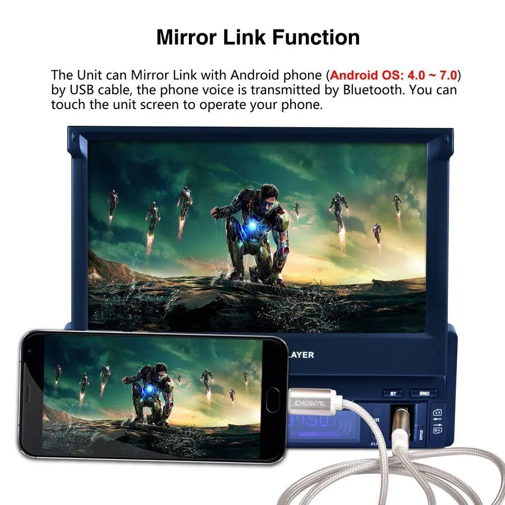 Автомагнитола Podofo стерео-система 1 Din со съемным сенсорным экраном 7 дюймов с поддержкой FM USB AUX SD MP5 и камерой заднего вида