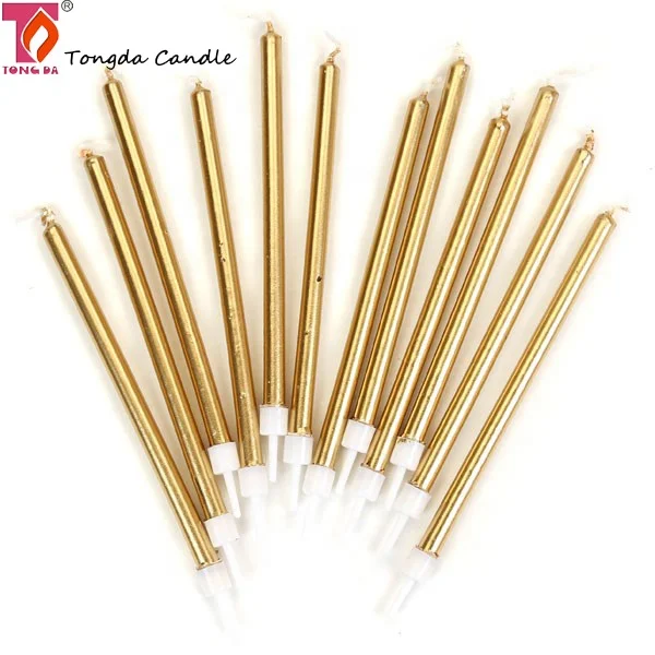 Металлические золотые высокие свечи для торта на день рождения