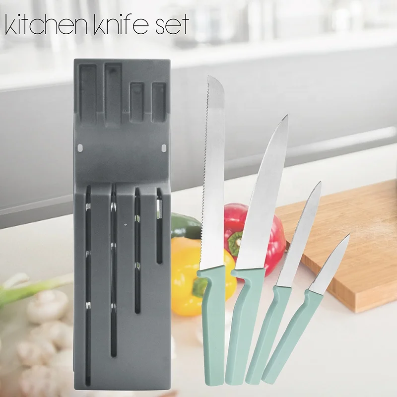 Manufacturer 4 Pcs Stainless Steel Chef Knife Bread Utility Fruit Kitchen Knives Kitchen Cutlery Set with Block