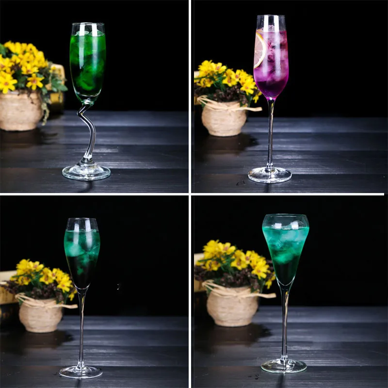 Manufacturer Custom Logo S-shaped Curved Champagne Cup Tulip Stemless Wine Glass