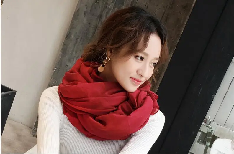 Autumn winter muslim women cotton linen scarf solid color extra size scarf pashmina hijab