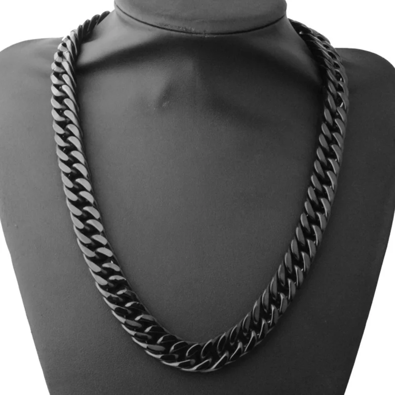 BESHINE Jewelry 15mm Bulky Cuban Link Black IP Plated Stainless Steel Chain For Necklace