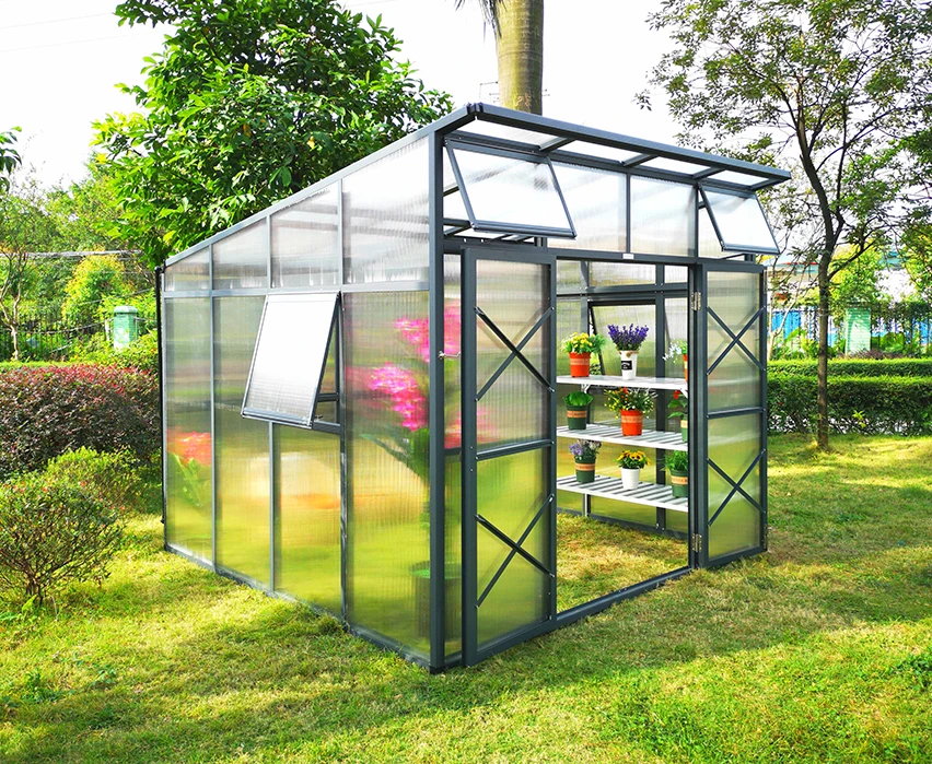 G-MORE garden slant roof prefabricated greenhouse with 10MM polycarbonate panels