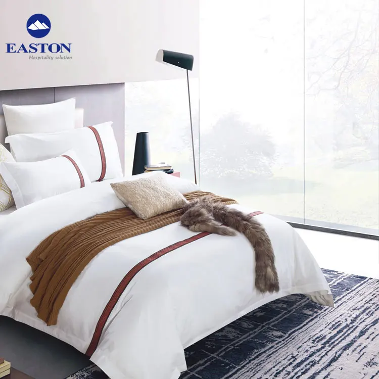 Eco-friendly 100% white cotton bed sheet hotel used, organic cotton hotel sheets bedding set