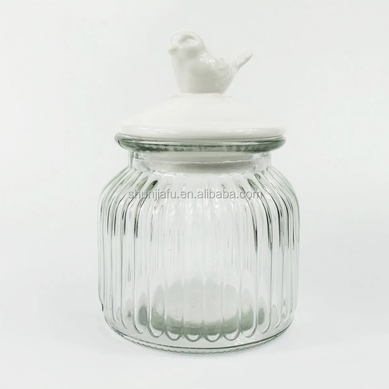 Animal Bird Decoration Lid Ceramic Glass Jar
