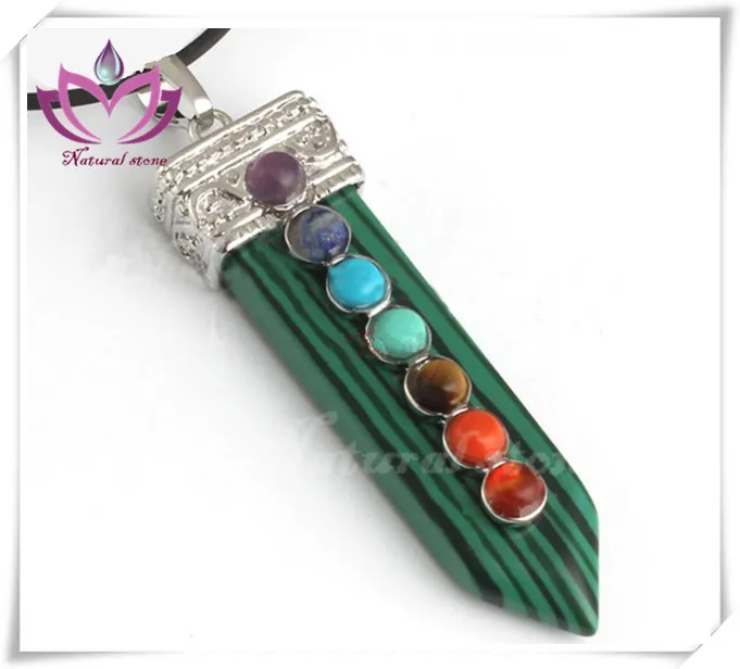 sword shape seven chakra energy point gemstone necklace pendant