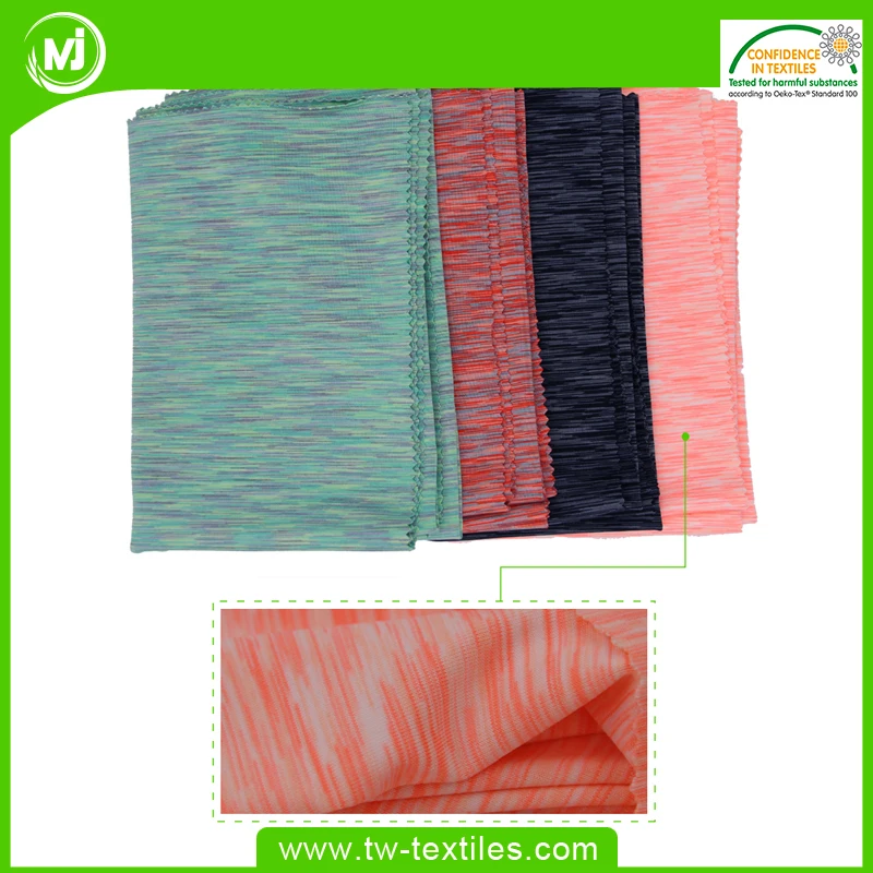 
Space Dyed Single Jersey 4 Way Stretch 87% Polyester 13% Spandex Fabric in Melange Color Stripe 
