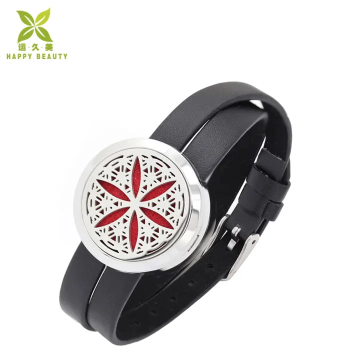Aromatherapy Essential Oil Diffuser Perfume Locket Bracelet with PU Leather Strap