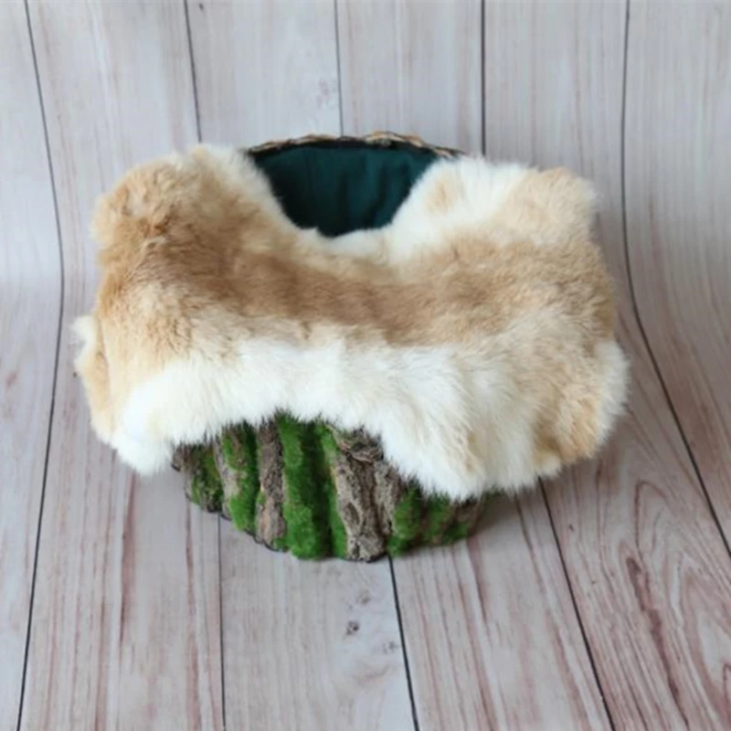 Vintage Natural Rabbit Fur Mini Blanket Posing Backdrop  Newborn Photo Prop bunny fur Basket stuffer filler Layer fabric