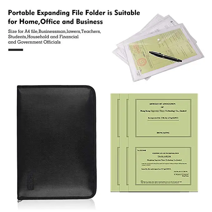 Document Organizer,13 Pockets Fireproof and Waterproof Expanding File Folder with Zipper,A4 Letter Size,Silicone Coated Portable