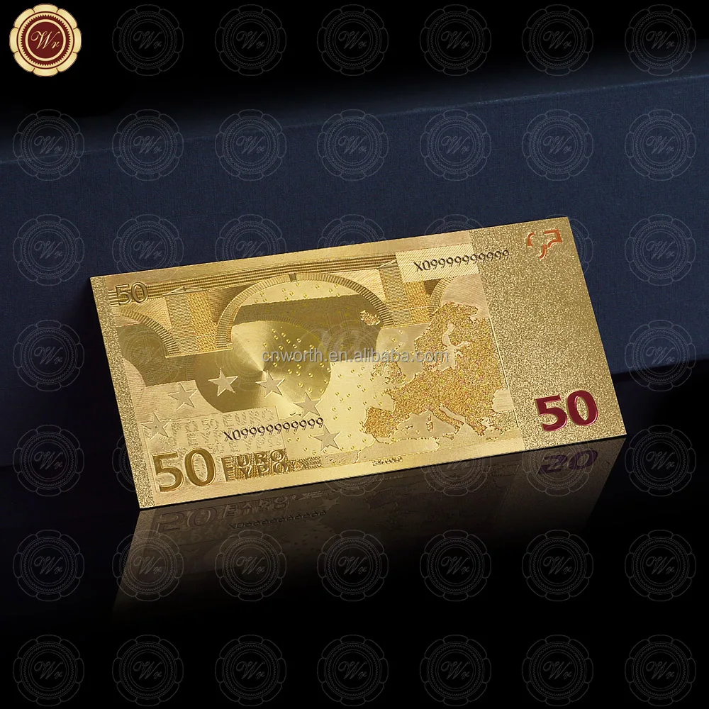 Wr 24k Plated Gold Banknote Best Business Gifts Colorful Euro 50 Currency