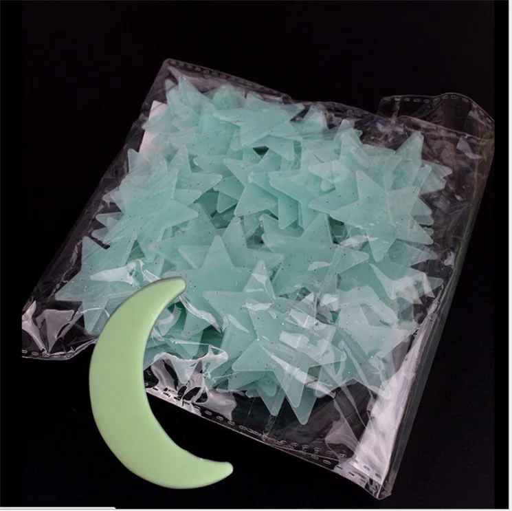 creative noctilucent 3d circular fluorescent wall paste wall decoration star moon wall sticker