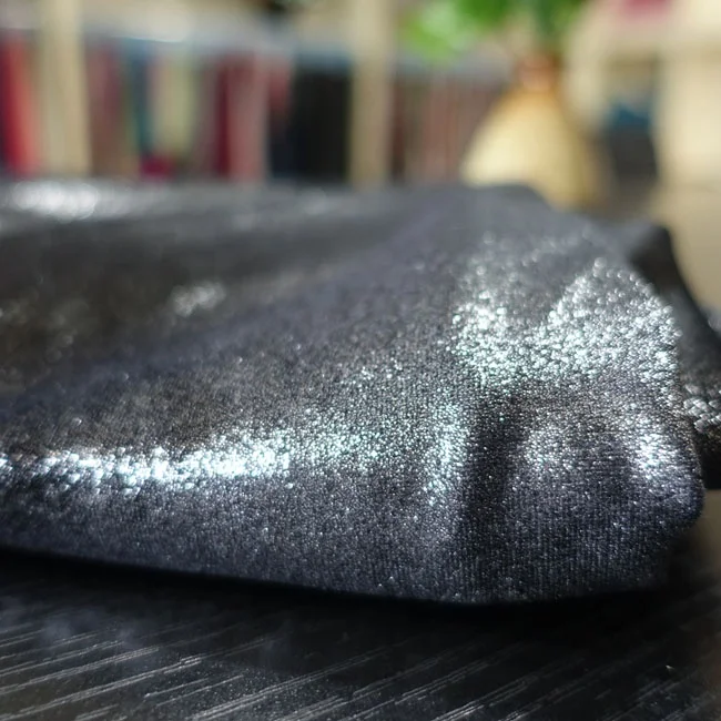 Stretch glossy Silver shining glitter velvet fabric for lady dress
