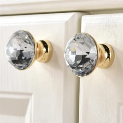Luxury Gold Czech Crystal Round Cabinet Door Knobs and Handles Furnitures Cupboard Wardrobe Drawer Pull Handle