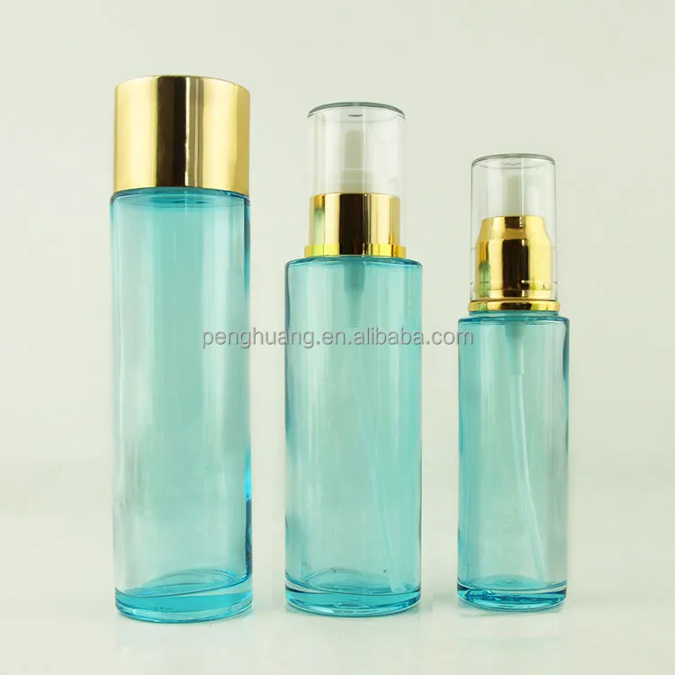 
wholesale translucent blue cosmetic packaging set empty glass cream jar bottle cosmetics cream glass bottles and jars skin care 