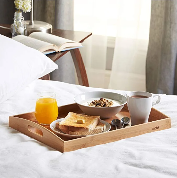 
Home Set of 3 Nesting Breakfast Bed Trays Bamboo Wood Serving Food Tray 