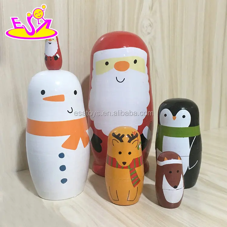 Customize Santa Claus matryoshka wooden christmas nesting dolls for children W06D105